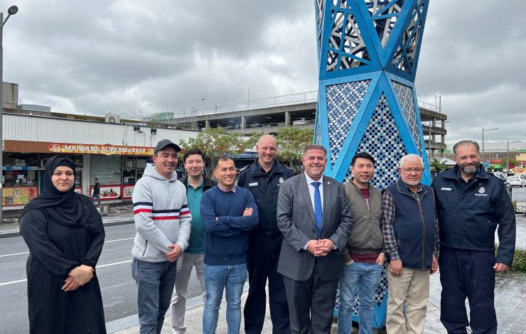 Afghan business ambassadors with Victoria Police officers in the Afghan Bazaar