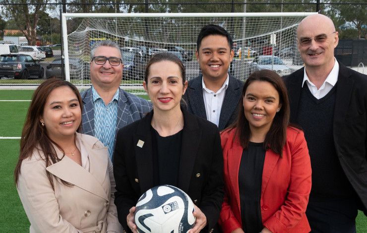 Councillors at the Ross Reserve Soccer pitch