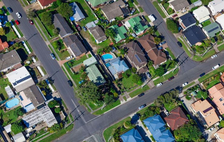 birds eye view of densely populated housing neighbourhood 