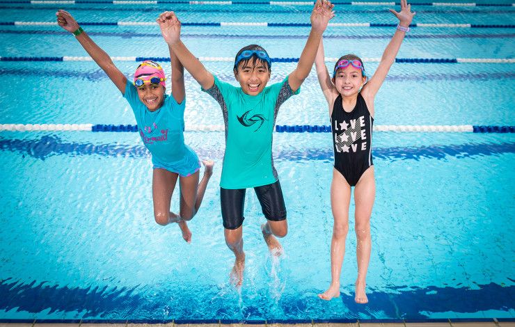 Children swimming in a pool