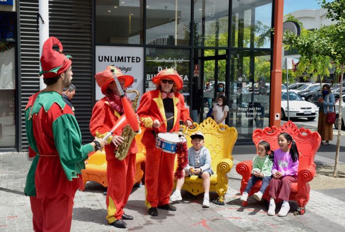 Entertainers playing musical instruments