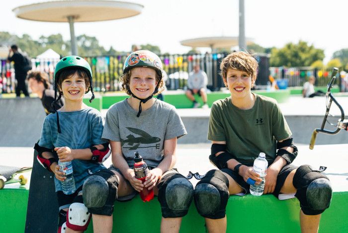 Three young skaters at the Noble Park Skate Park