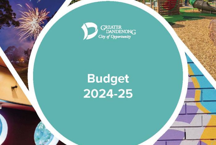 Budget cover 2024-25 photographs of library, playground and fireworks
