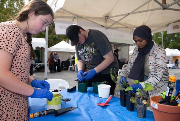 Young people at a gardening workshop 