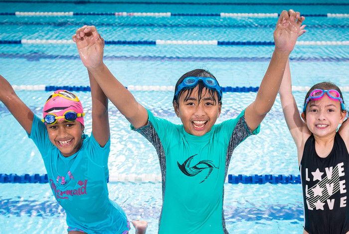 Children swimming in a pool