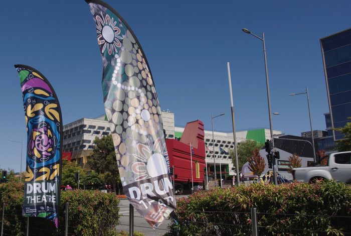 Flags outside the Drum Theatre