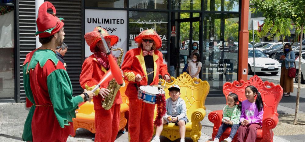 Entertainers playing musical instruments