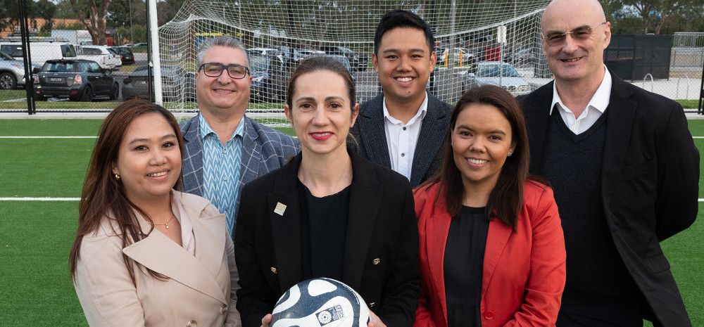 Councillors at the Ross Reserve Soccer pitch