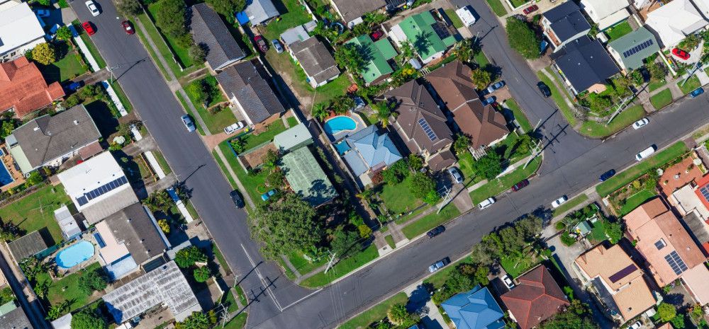 birds eye view of densely populated housing neighbourhood 