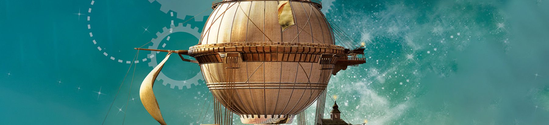 A steampunk balloon flying in the sky