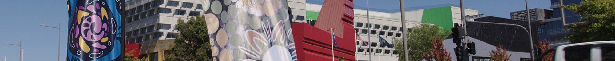 Flags outside the Drum Theatre