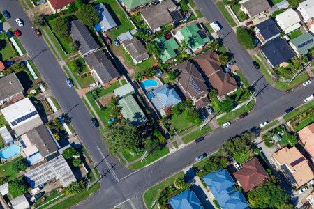 birds eye view of densely populated housing neighbourhood 