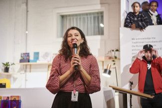 Curator Dr Miriam La Rosa giving a speech