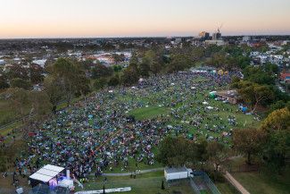 Aerial view of a crowd at an event